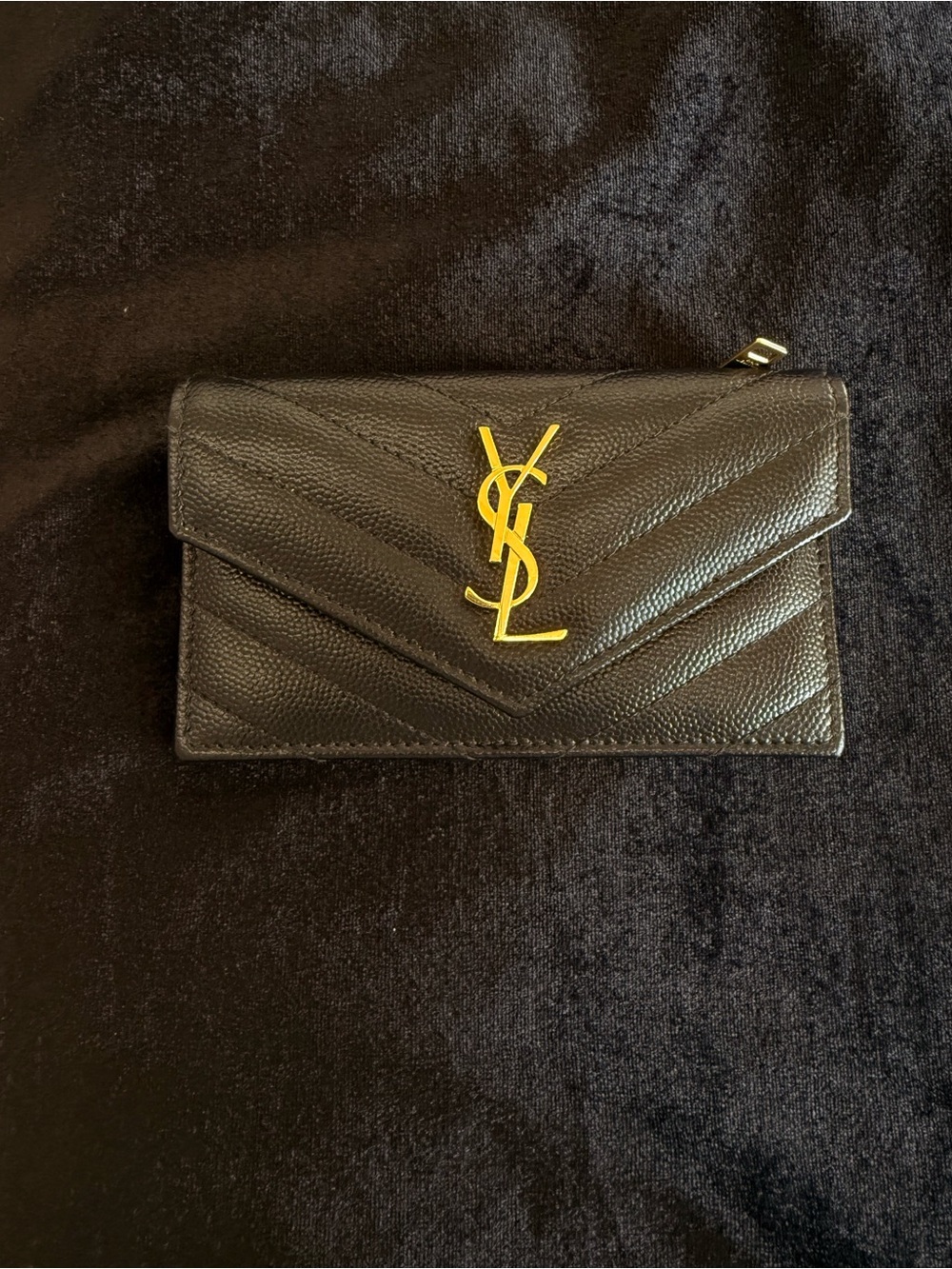 Saint Laurent Black Chevron Quilted Leather Wallet with Gold YSL Emblem